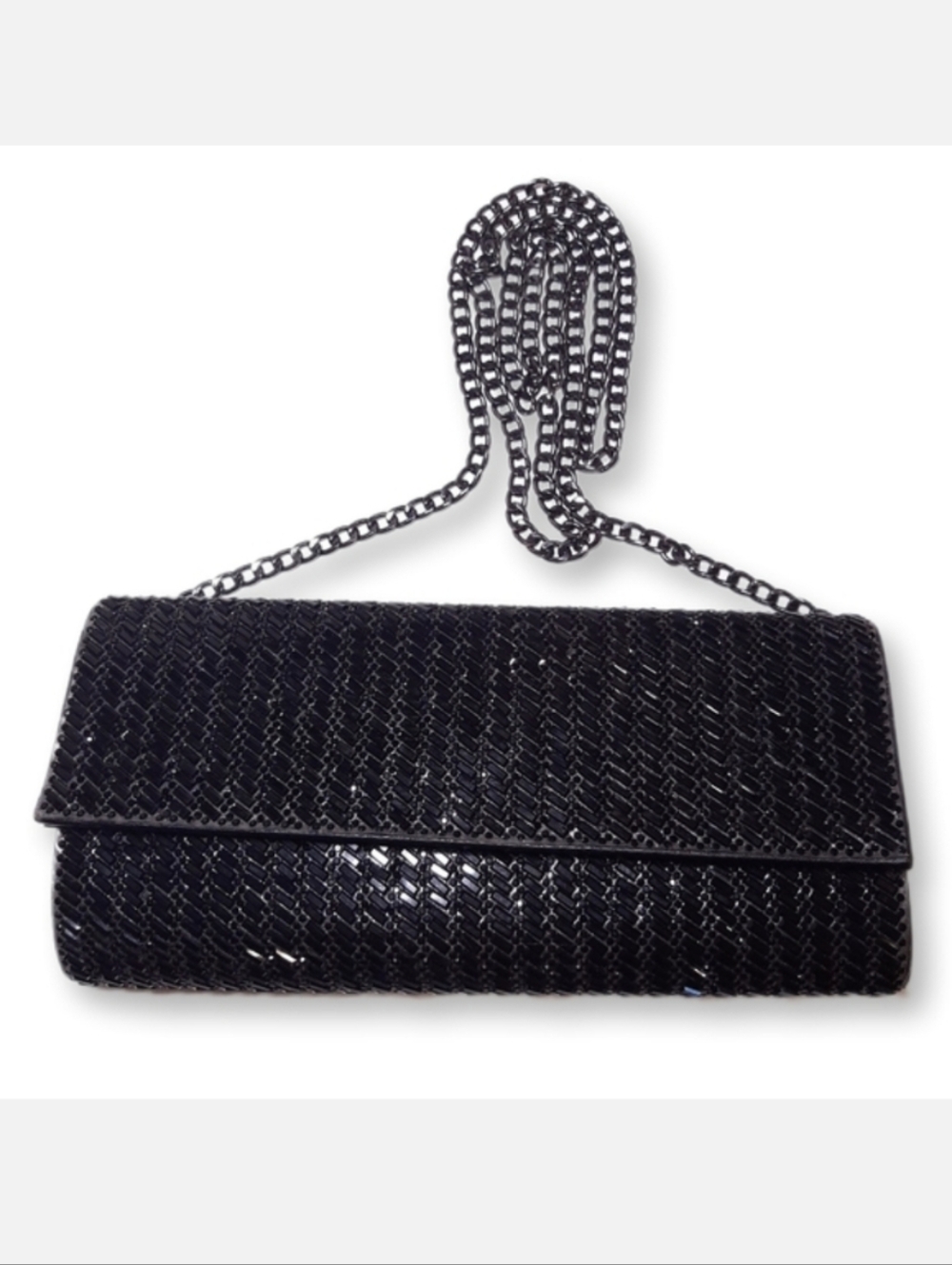 Scarlet Hollywood Beaded Clutch Sparkly Foldover Chain Strap Clutch Bag
